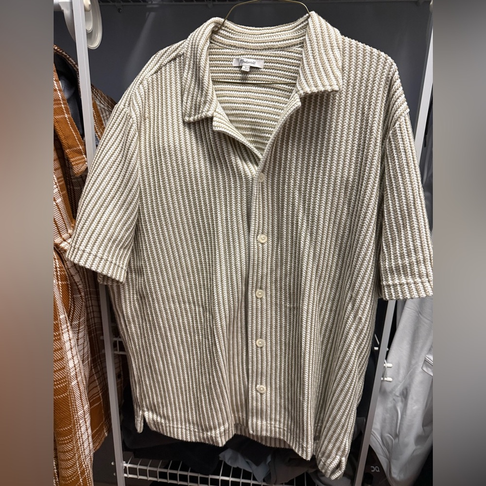 Madewell Striped Knit Polo Shirt in Cream and Tan
